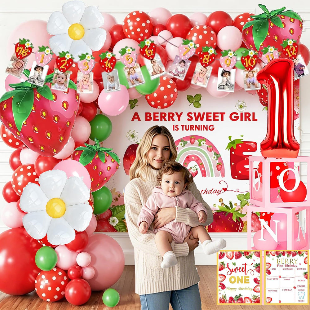 Berry First Birthday Decorations for Girls, Strawberry Balloon Arch Kit