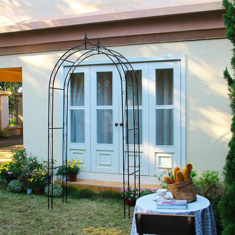 Metal Garden Arch Arbor, 98.4" H x 46.5" W, Heavy-Duty Iron, Black