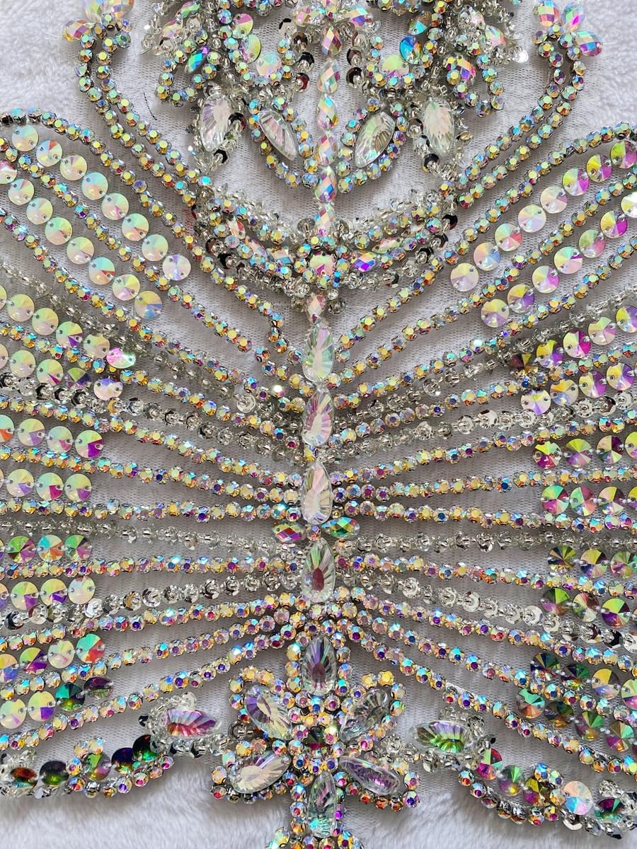 Pure Handmade Beads Rhinestones lace Applique Bodice Patches Trimming sew on ...