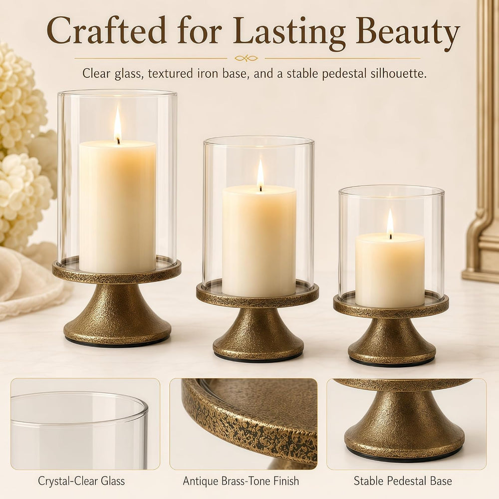 Hurricane Glass Candle Holders Set of 3, Weighted Base for Pillar Candles