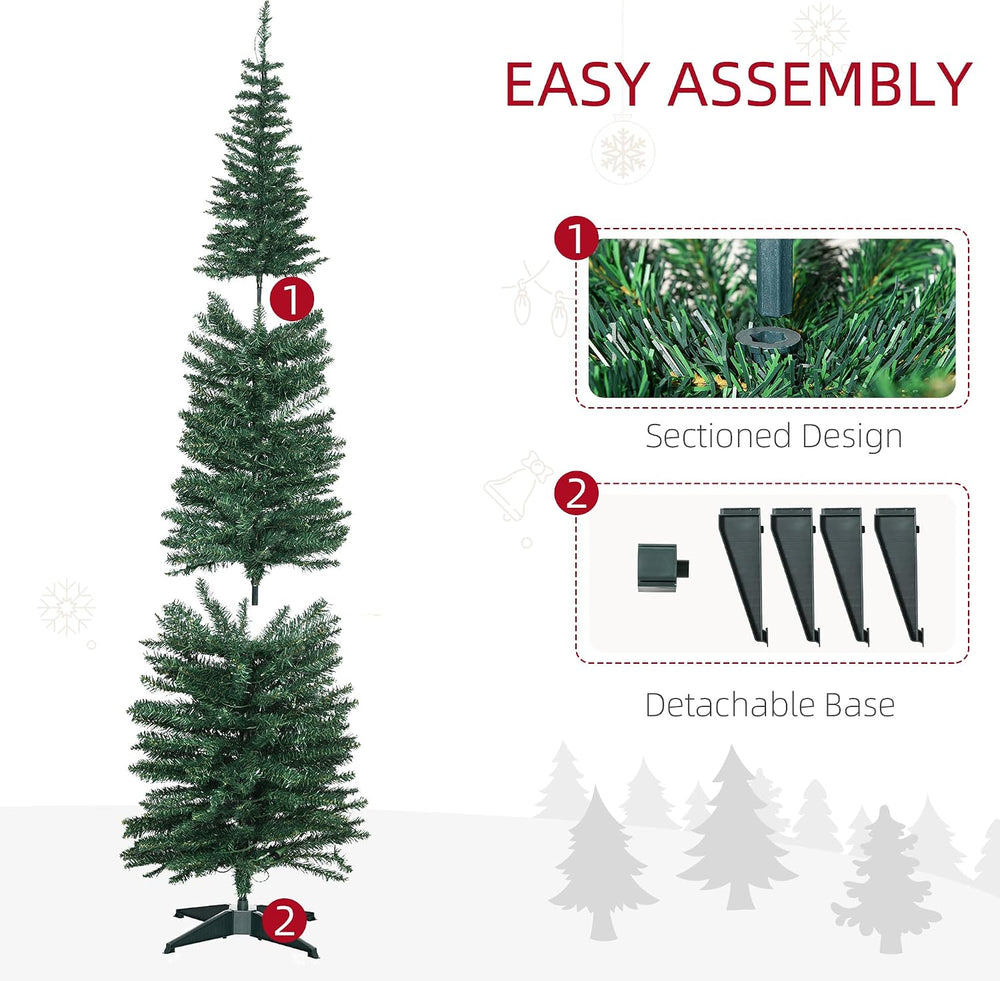 HOMCOM 7' Tall Pre-Lit Noble Fir Artificial Pencil Christmas Tree Green