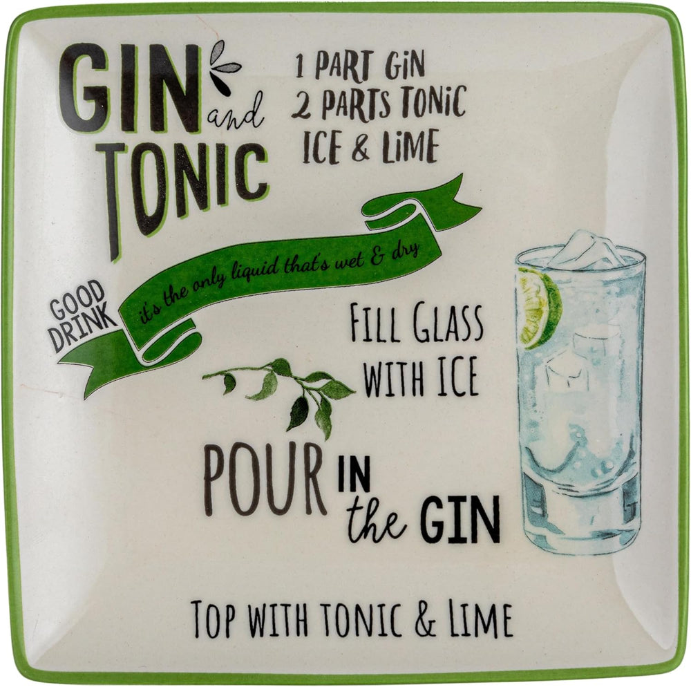 Creative Co-Op Stoneware Plate Set with Cocktail Recipes Design Styles, Multi...