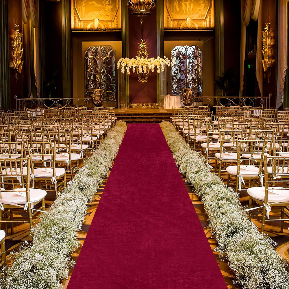 QueenDream Aisle Runner for Wedding Ceremony Burgundy Velvet Runner 4.5FT x 1...