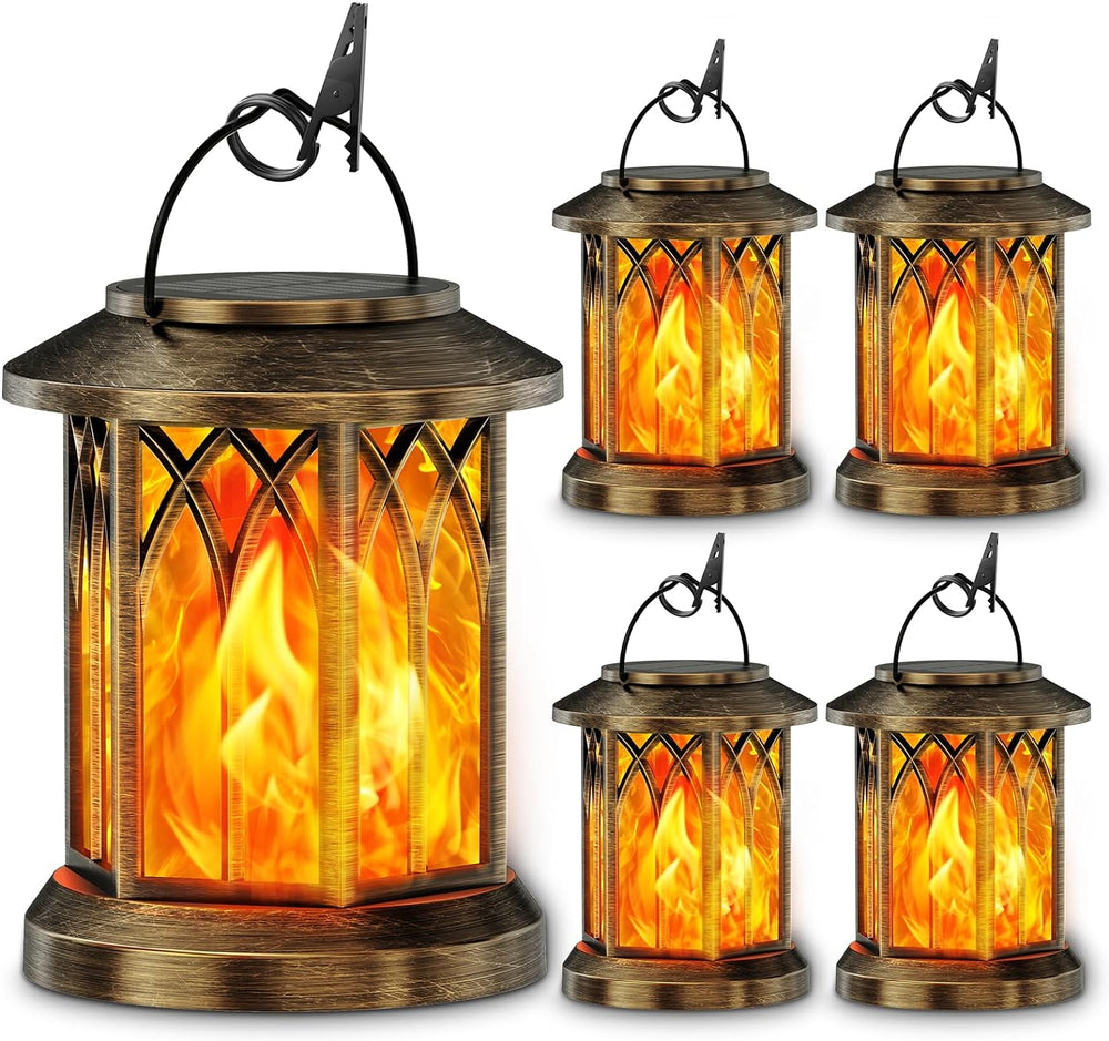 KOOPER 4 Pack Solar Lanterns Outdoor Waterproof, Upgraded Flickering Flame So...