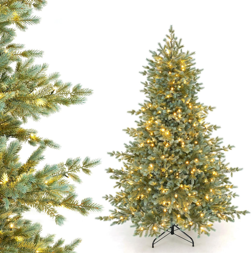 COSTWAY 6 FT Full Pre-Lit Artificial Christmas Tree, 350 Warm White LEDs