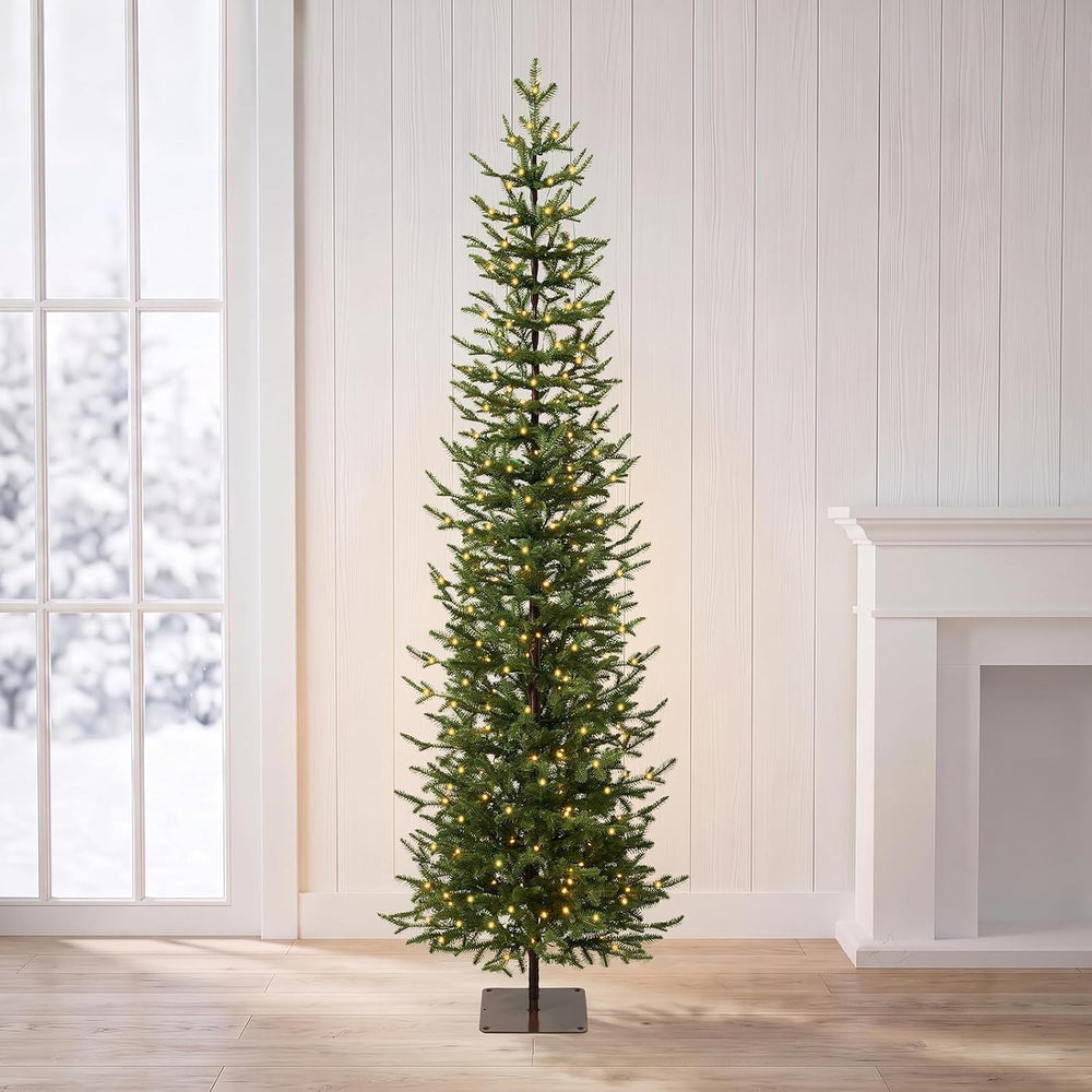 VeriNatural Pre-Lit Christmas Tree, Slim Pencil Christmas Tree - 7 FT