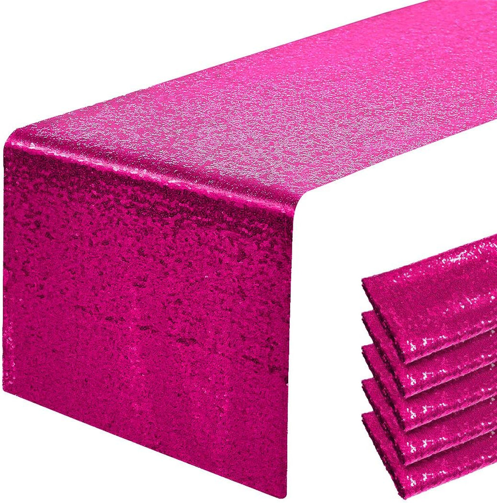 Pufogu 12 x 72 inches Hot Pink Sequin Table Runner, 6 Packs
