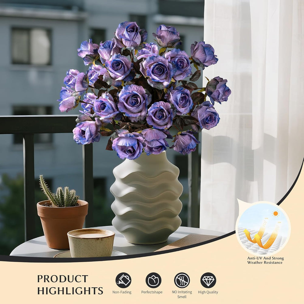 Fall Flowers Artificial Roses, 20PCS, Dreamy Purple, 23.2" Long Stem Fak...