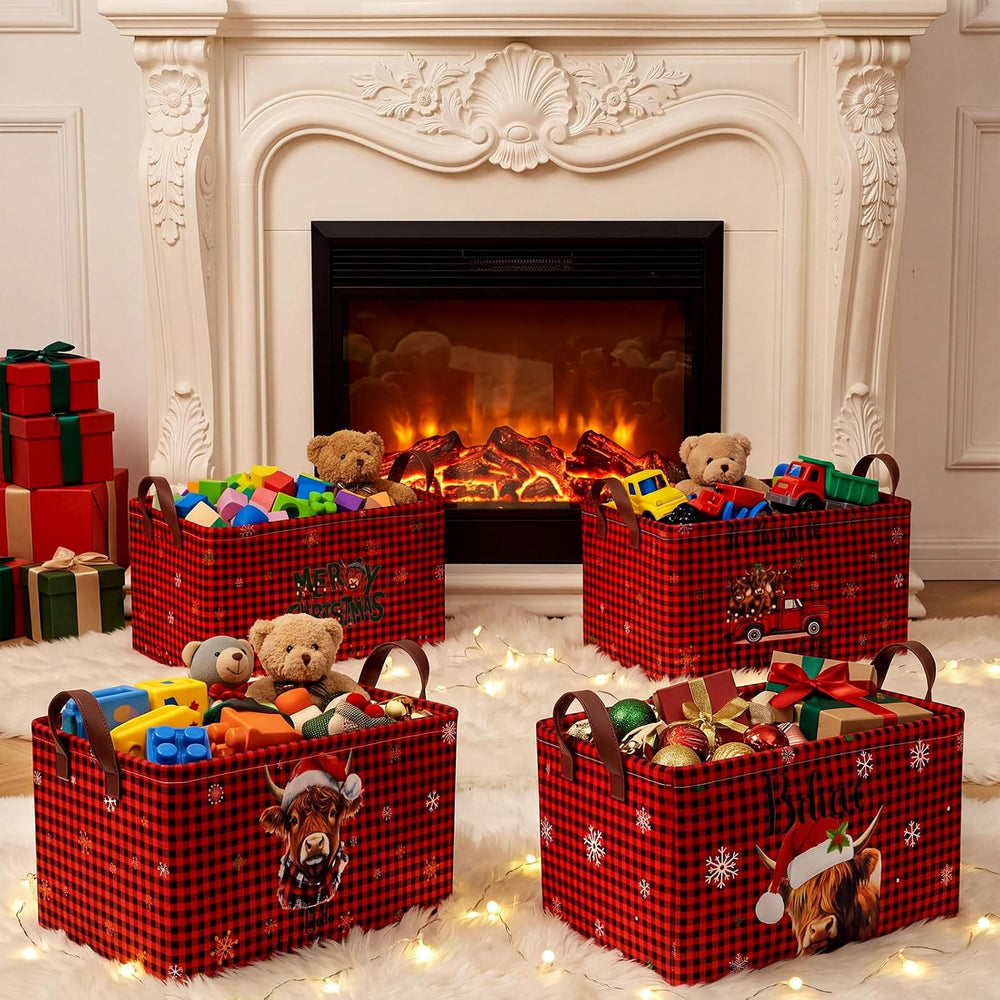 CHENGU 6 Pack Christmas Storage Basket Red Plaid Collapsible Christmas Bins