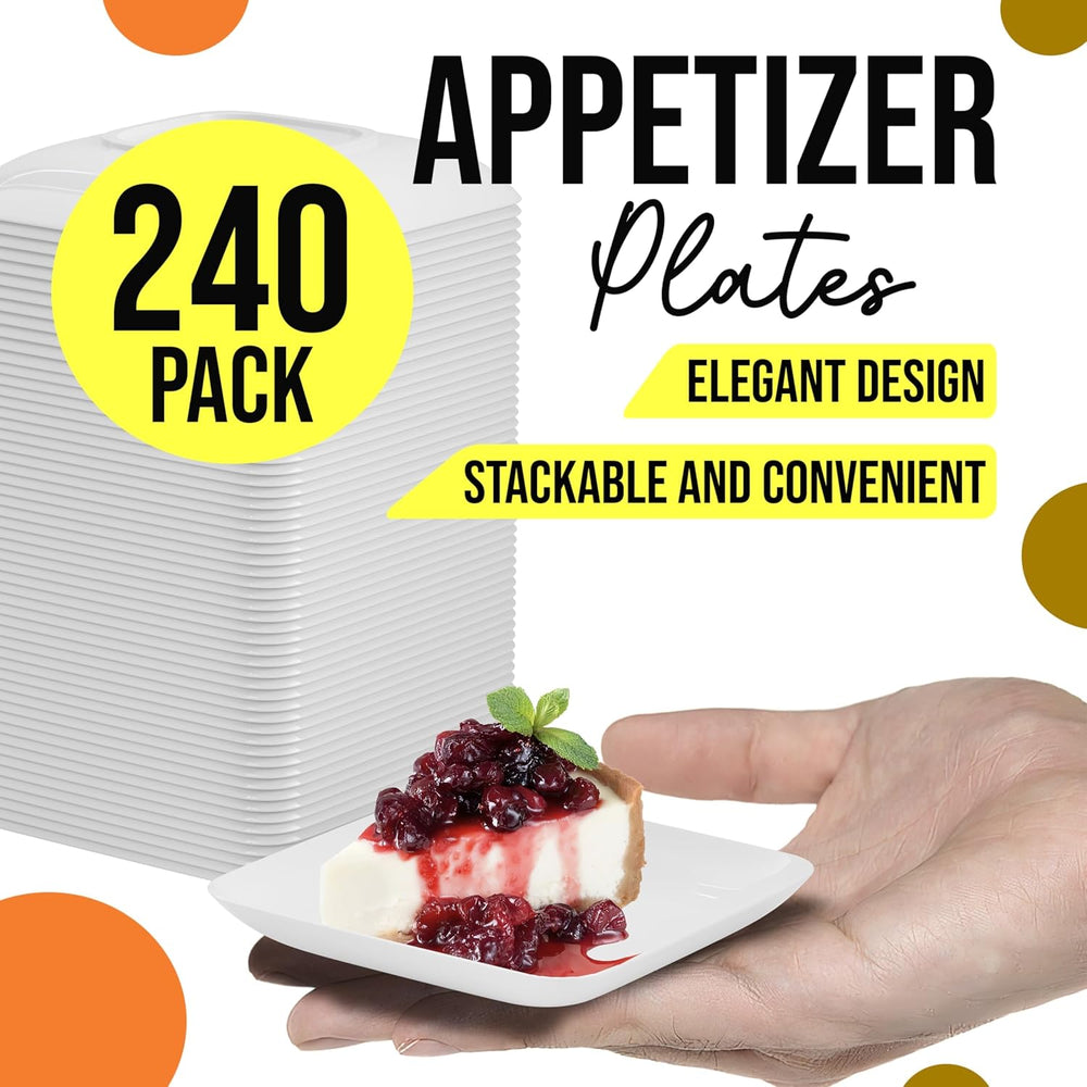 Exquisite Tiny Mini Appetizer Plates - 240 Pack 2.4 In. x 2.4 In. White Plast...
