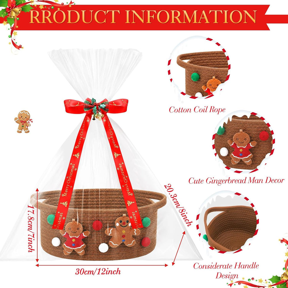 3 Set Christmas Woven Gift Basket Empty with Gift Bag, Gingerbread Man