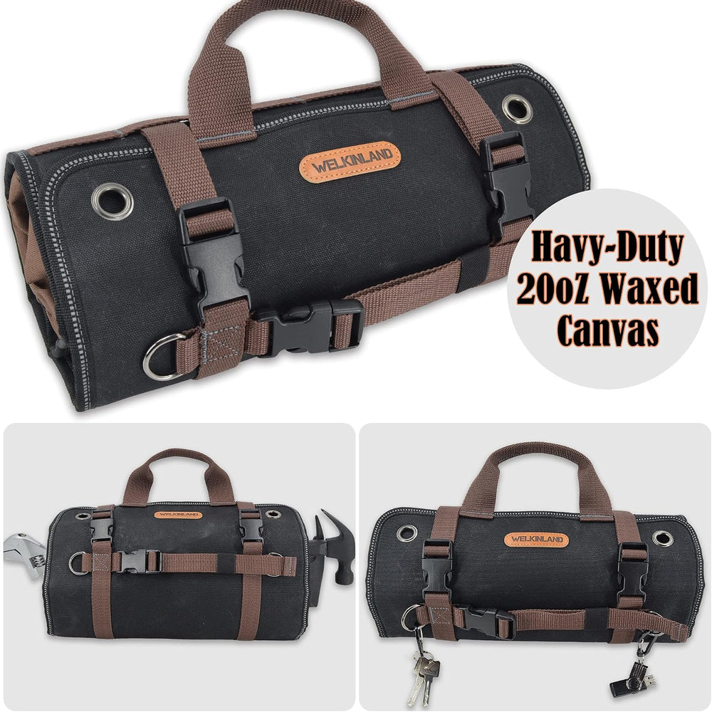 WELKINLAND Heavy-Duty Waxed Canvas Tool roll, 15-Pocket 15L Tool Wrap Roll
