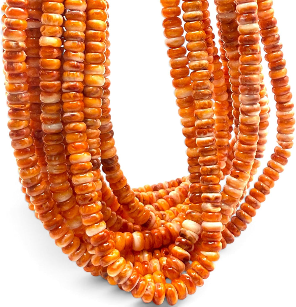 ABCGEMS Spiny Oyster Shell Beads Mexico Orange-White Spondylus Rondelle 6mm