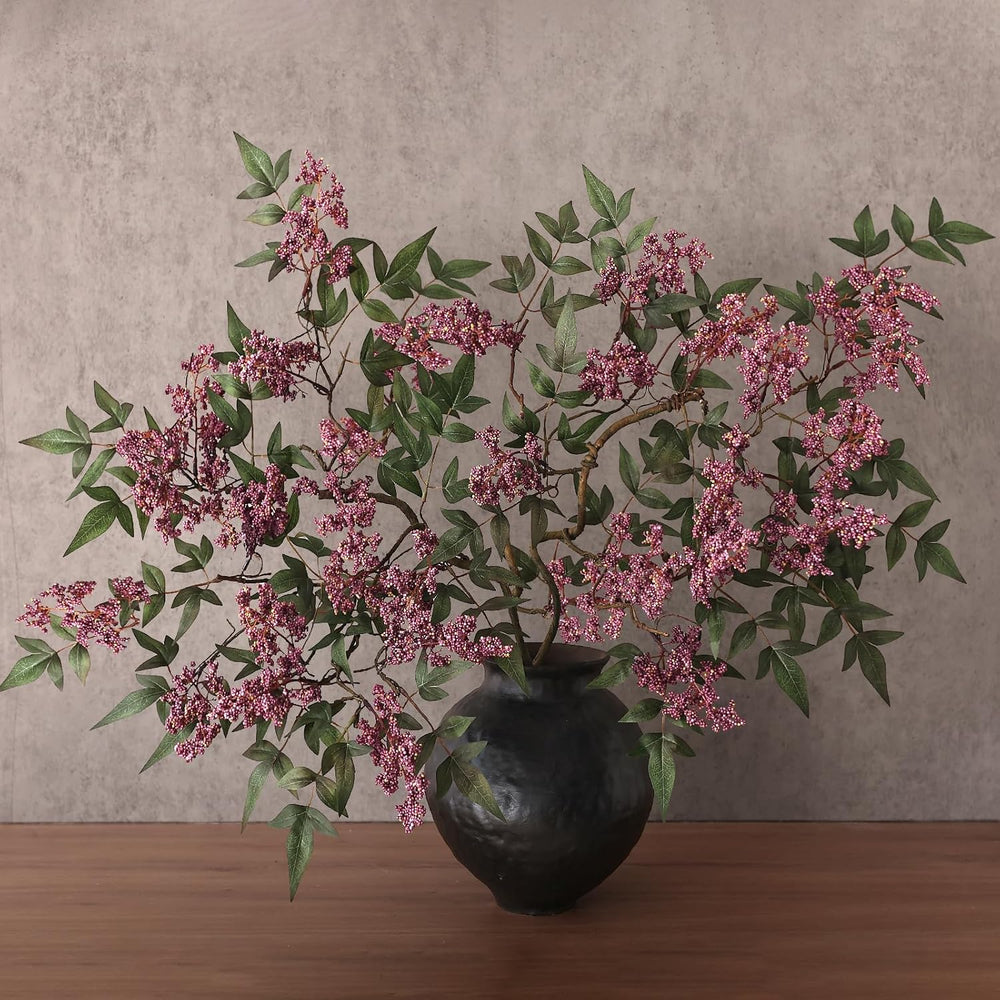 2Pcs 36"Realistic Artificial Nandina Berry Stems for Vase Decor(Dusty Plum)