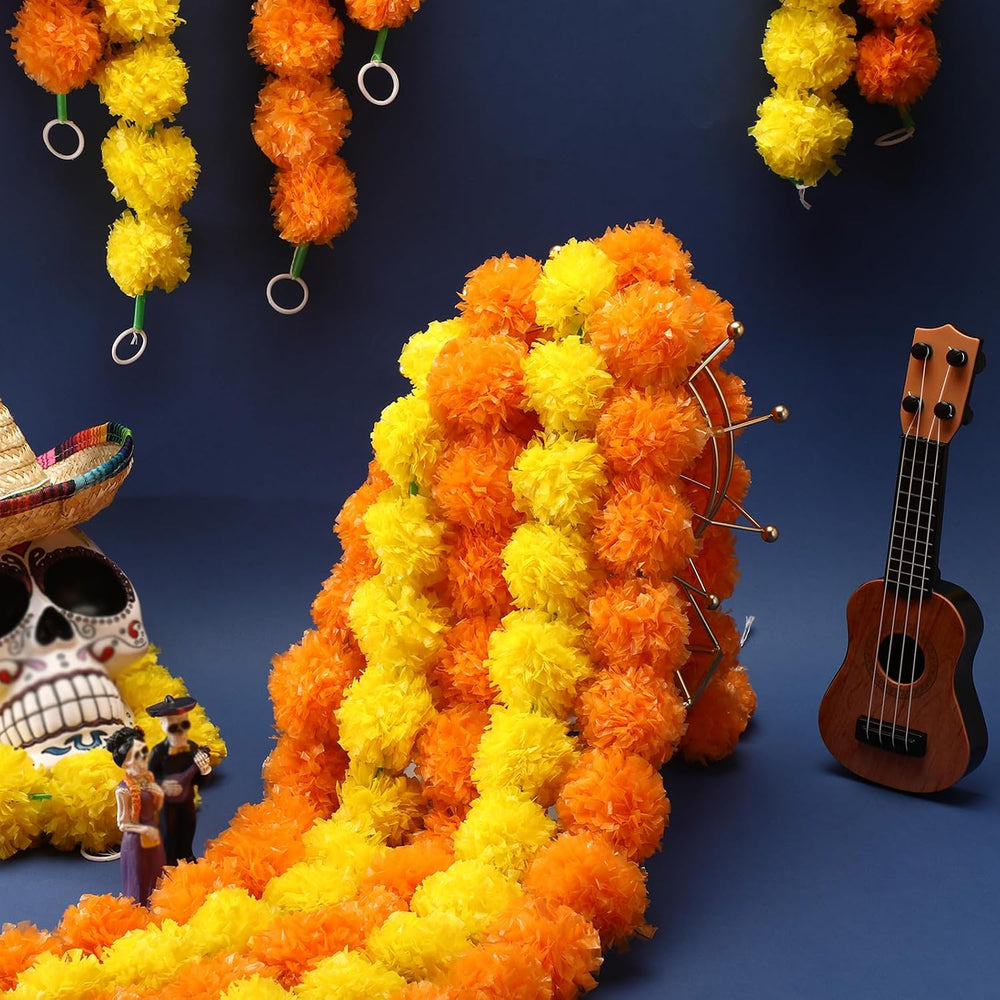 15 Pack Yellow,Orange 5ft Marigold Garland for Diwali Indian Wedding