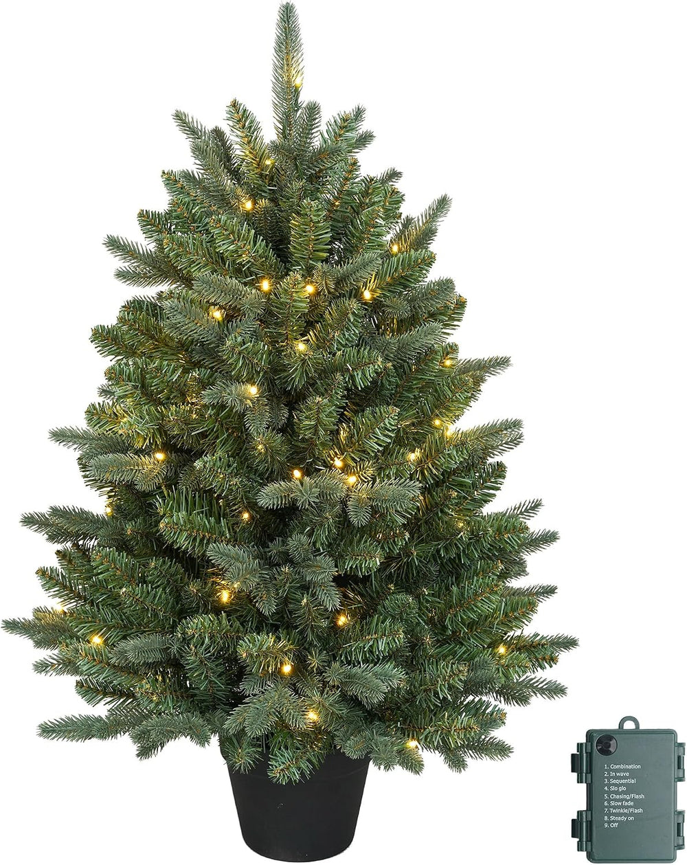 3Ft Pre-Lit Artificial Christmas Tree Tabletop with 70 Warm Lights Battery Op...