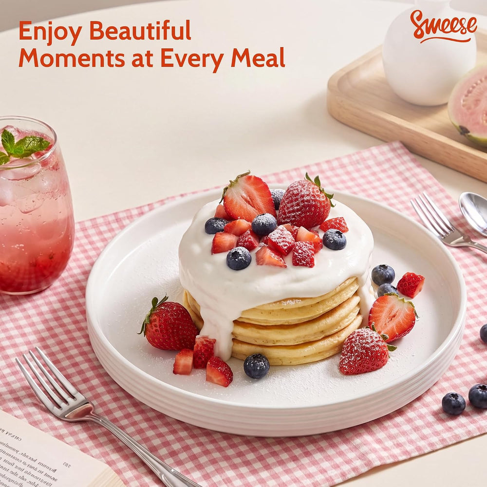 Sweese 7.8Inch Porcelain Flat Modern Dessert Small Plates Set of 6, White