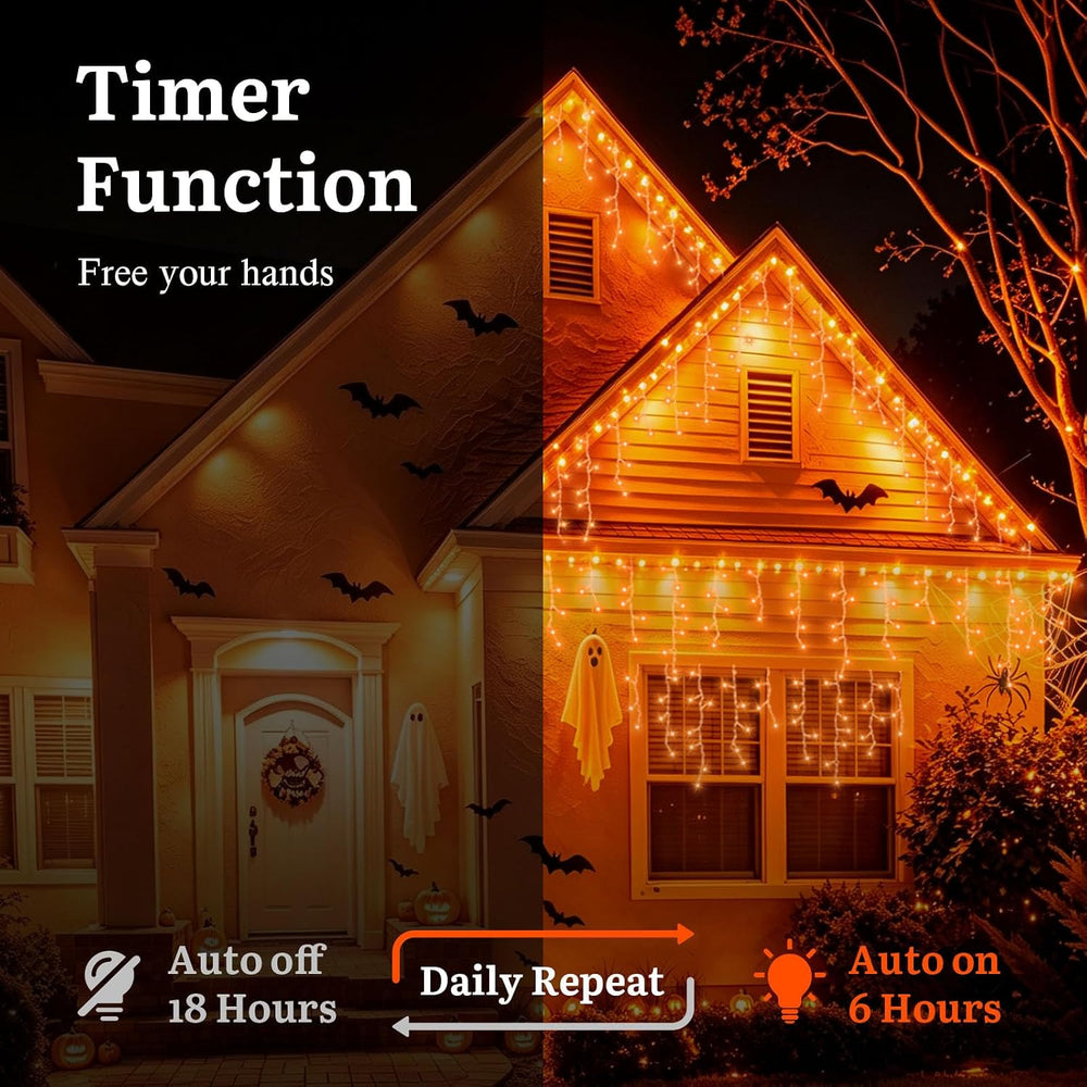 33ft 400 LED Halloween Icicle Lights Outdoor Orange