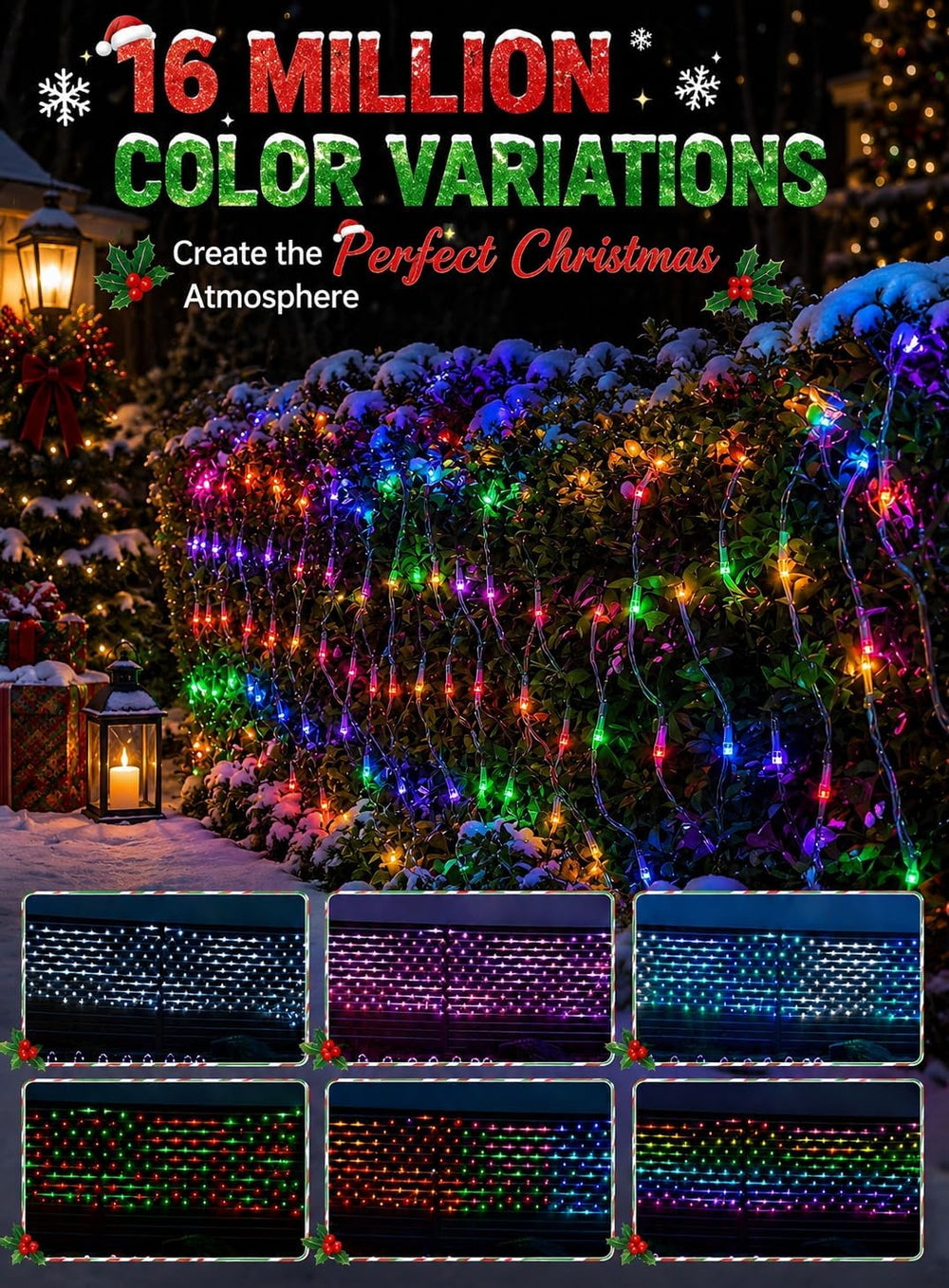 4ft*12ft Outdoor Smart Christmas Net Lights for Bushes, Group Control