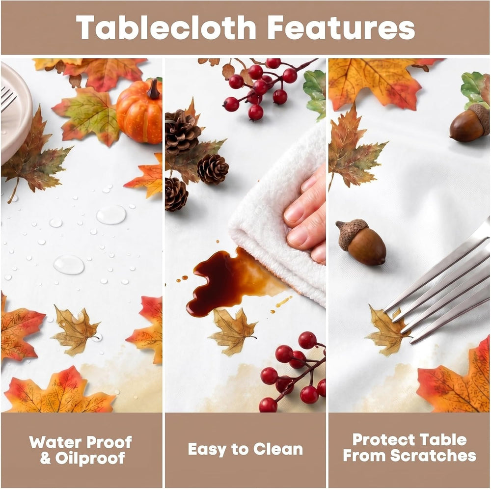 Horaldaily Vinyl Tablecloth 60×120 Inch Pumpkins Leaves Without Flannel
