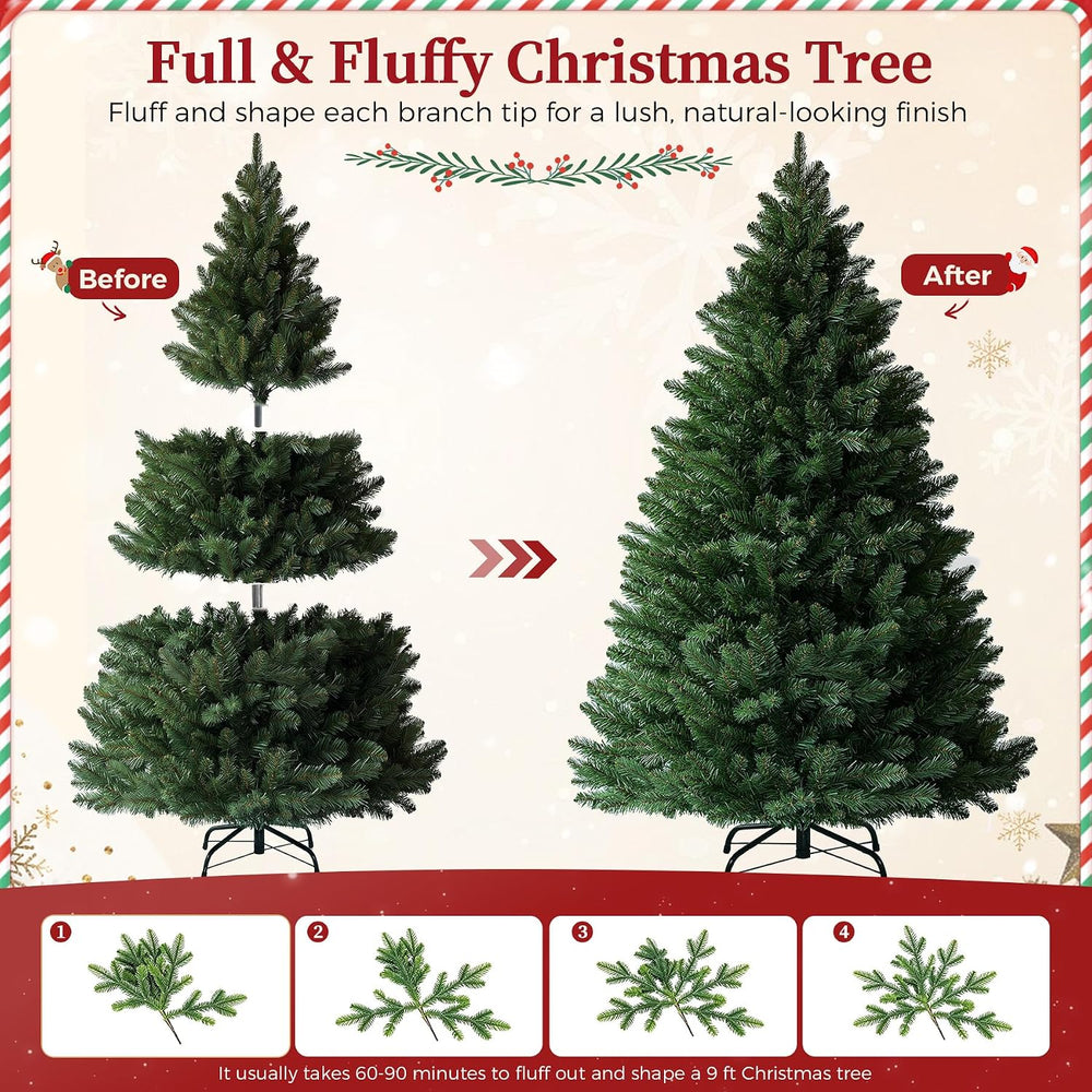 GTPLAYER 6 ft Artificial Christmas Tree, 1010 Branch Tips, Metal Base