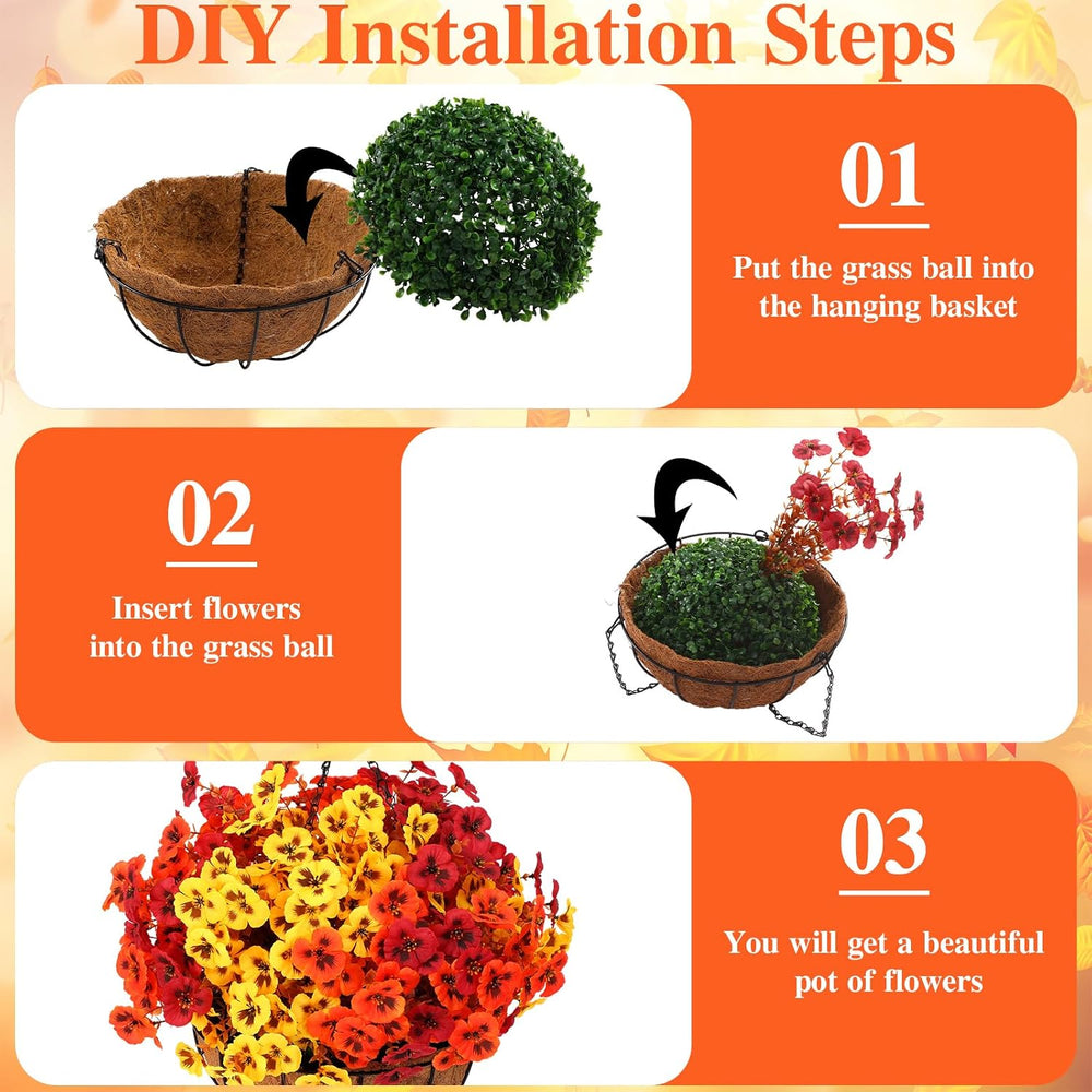 2 Set Fall Artificial Flower with Hanging Baskets for Autumn Outdoor Decor