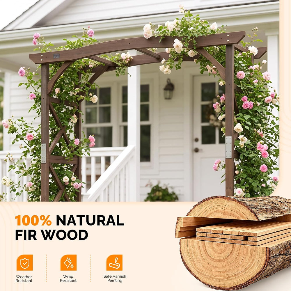 VINGLI Wooden Garden Arbor, Wedding Arch, 6.6ft Arch Backdrop Stand for Cerem...