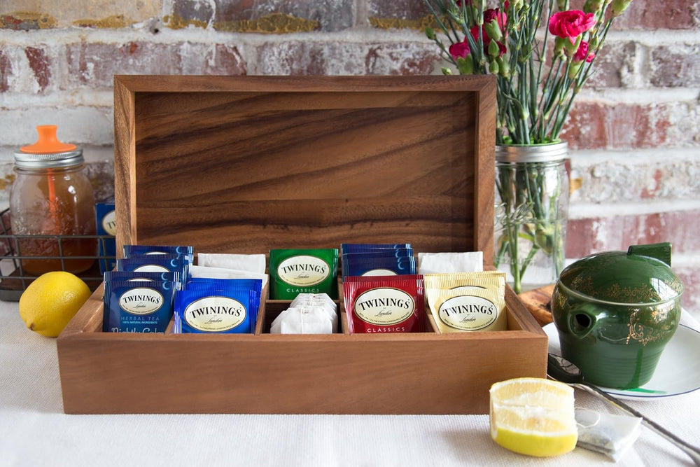 Ironwood Gourmet Rectangular Vauxhall Double Tea Box, Acacia Wood,Brown, 10 C...