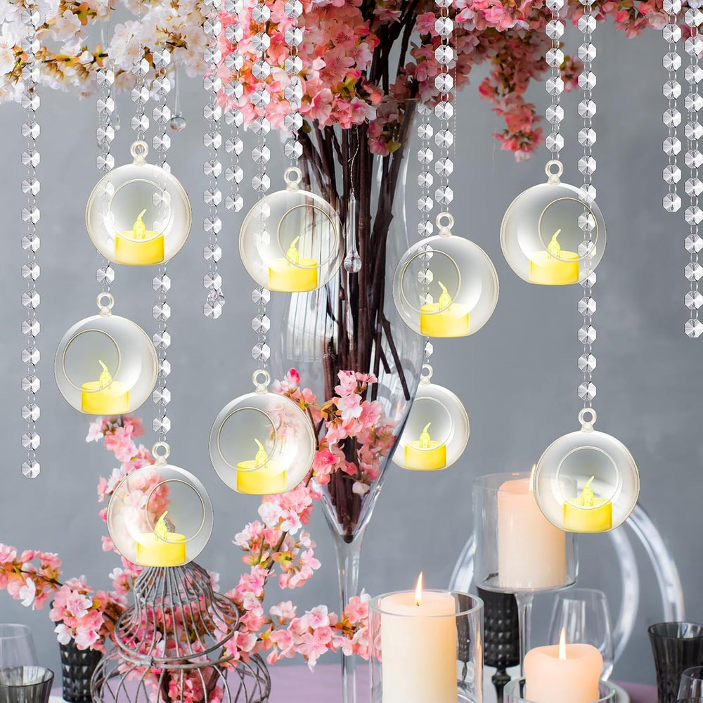 Booson 100 Pcs Hanging Candle Holder Glass Globes Orbs with Crystal 3.15'...