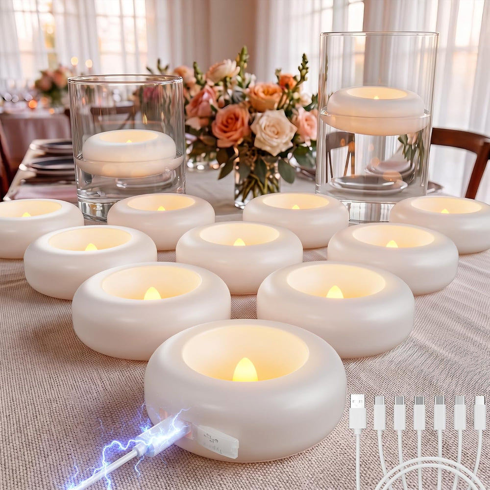Rechargeable Flameless Floating Candles, Waterproof Tea lights,12Pack