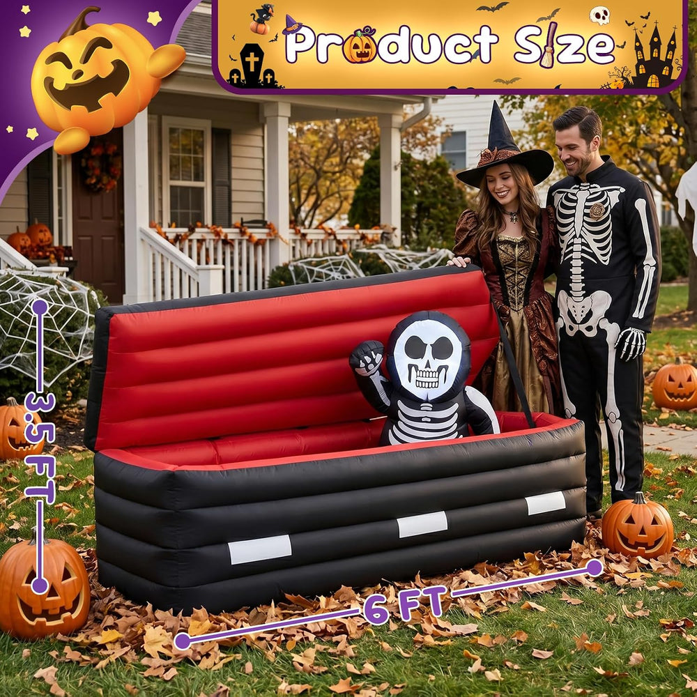 6 FT Halloween Inflatable Coffin with Rising Skeleton