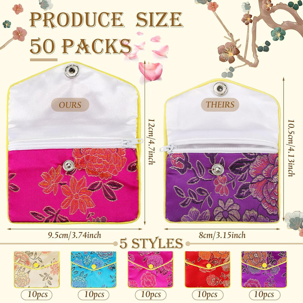 Zhengmy 50 Pcs Silk Jewelry Pouches Envelope Style 3.15 x 3.94 Inch