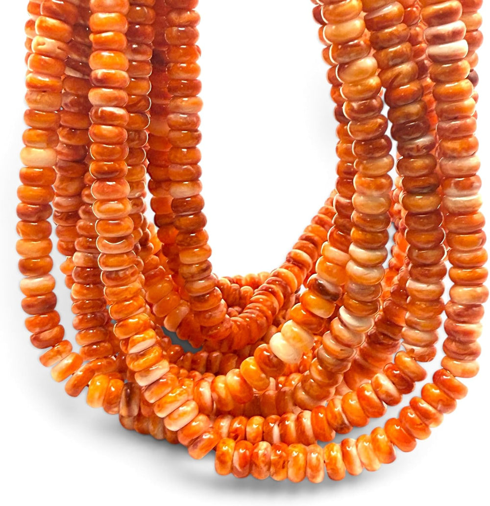 ABCGEMS Spiny Oyster Shell Beads Mexico Orange-White Spondylus Rondelle 6mm