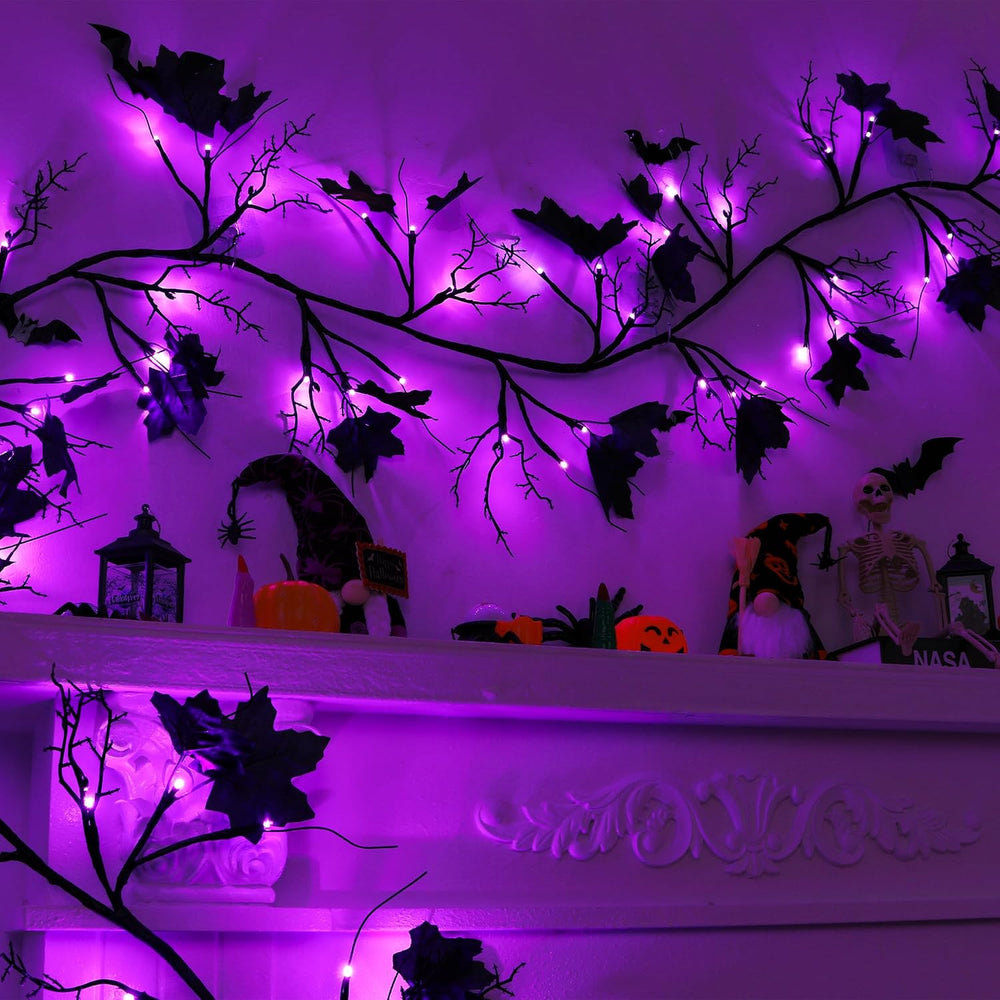 FLYSNK 9 FT 72 LED Halloween Willow Vine Twig Decorations With Purple Lights ...