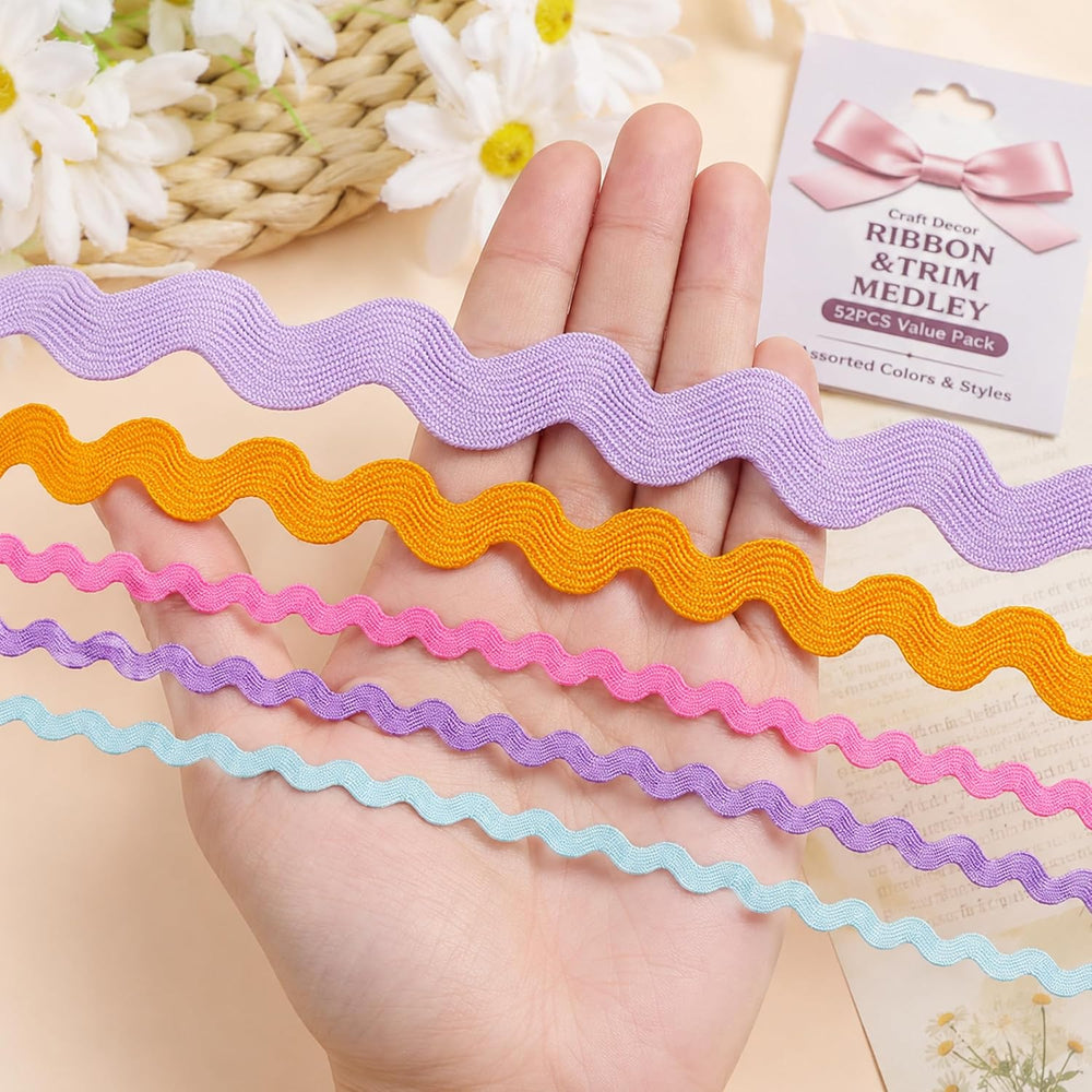 52 Pcs Ribbons for Crafts Set,Pastel Trim Bundle for DIY Sewing Wrapping