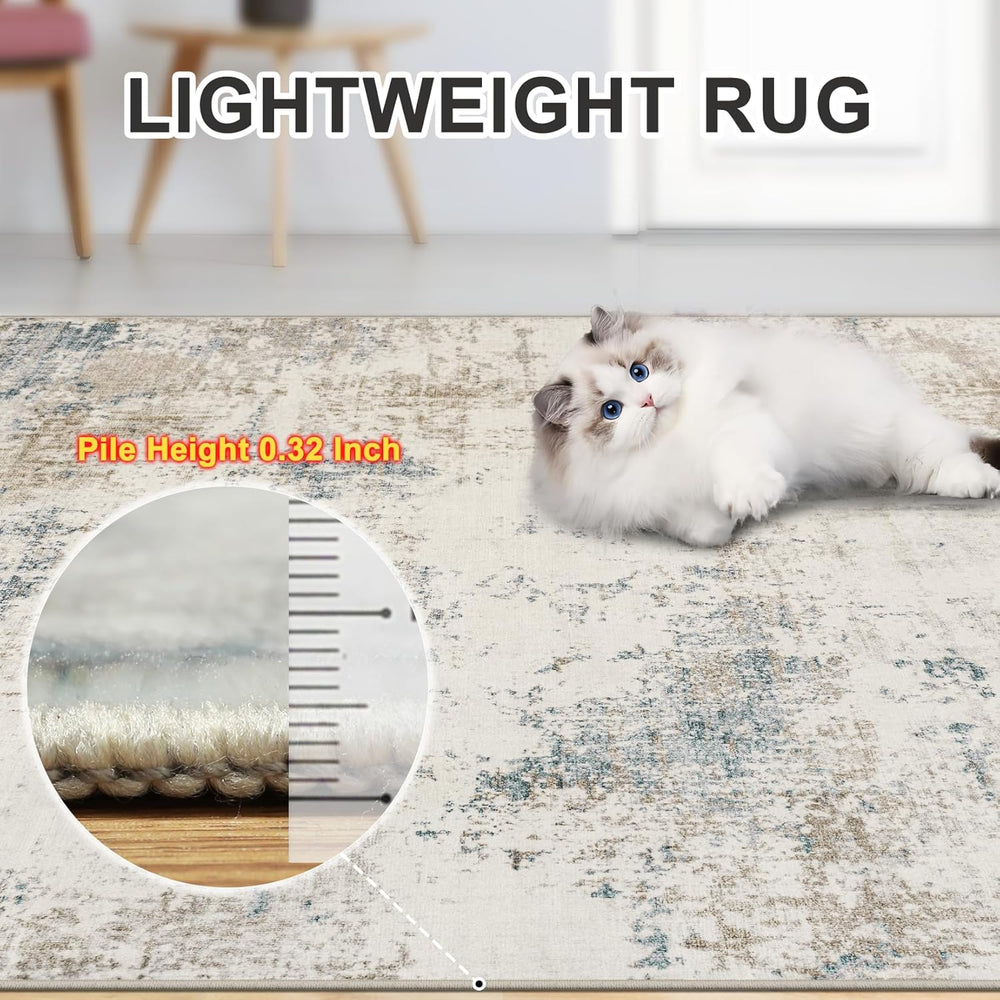 8x10 Area Rug Living Room: Modern Abstract Washable Carpet Beige