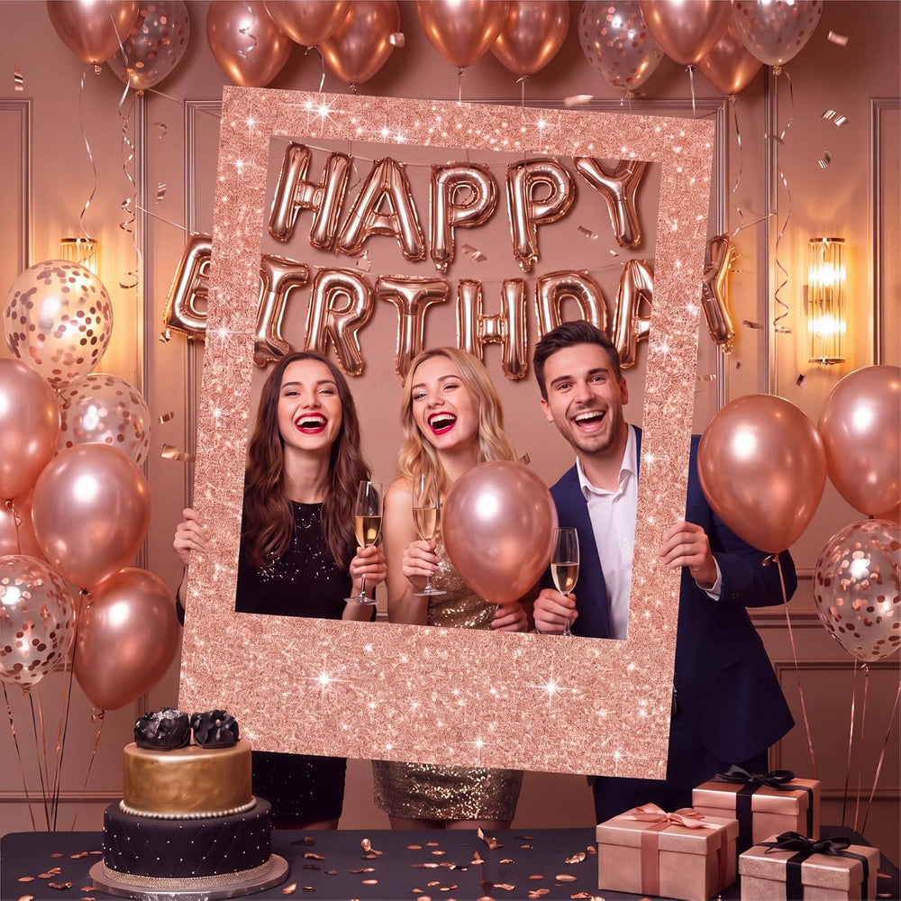 Beeveer 40 x 30 in Large Photo Booth Selfie Frame Props, Rose Gold Vertical