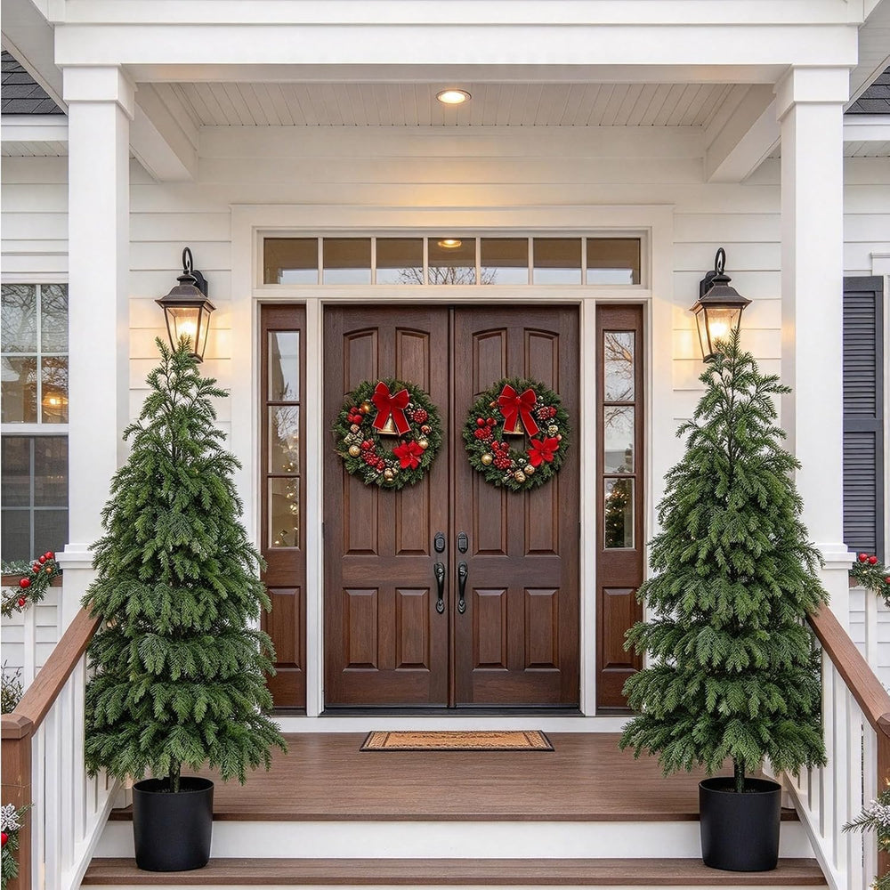 2Pack 4FT Realistic Artificial Cedar Christmas Trees with Lights