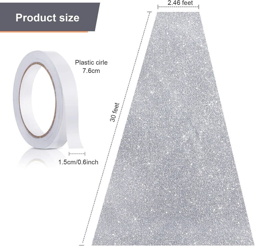 Tatuo Aisle Carpet Runner for Party, 2.46 x 30 Feet, Glitter Silver