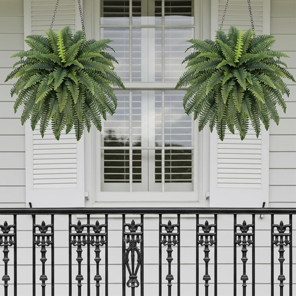 42" Artificial Boston Ferns, Bush Plants 2 Pack for Outdoors