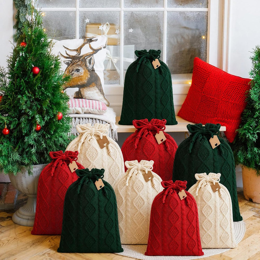 Sanwuta 9 Pcs Christmas Bags for Gifts, 3 Sizes, Red, Green, White
