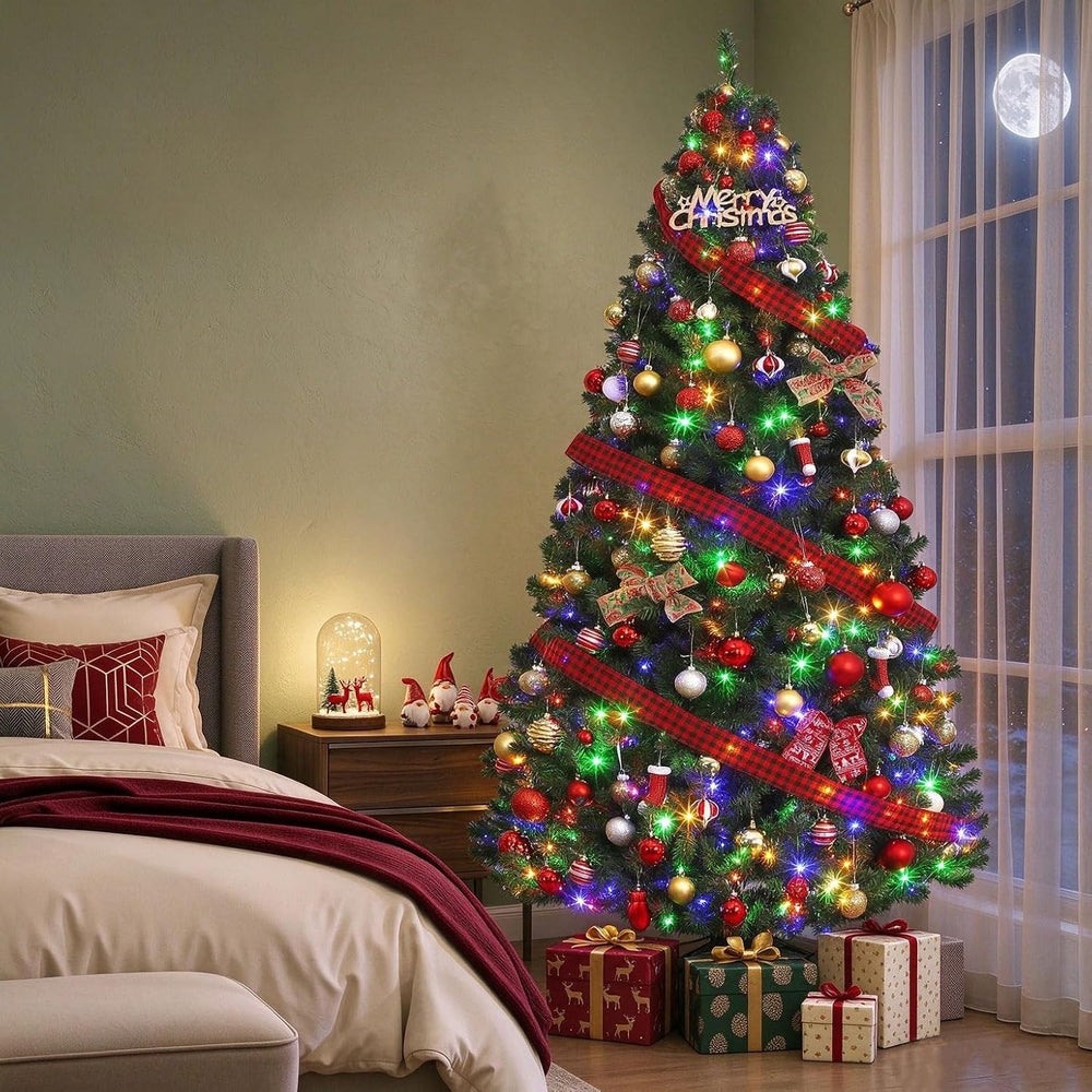 GarveeHome 7.5 ft Artificial Christmas Tree Prelit, Green Xmas Tree