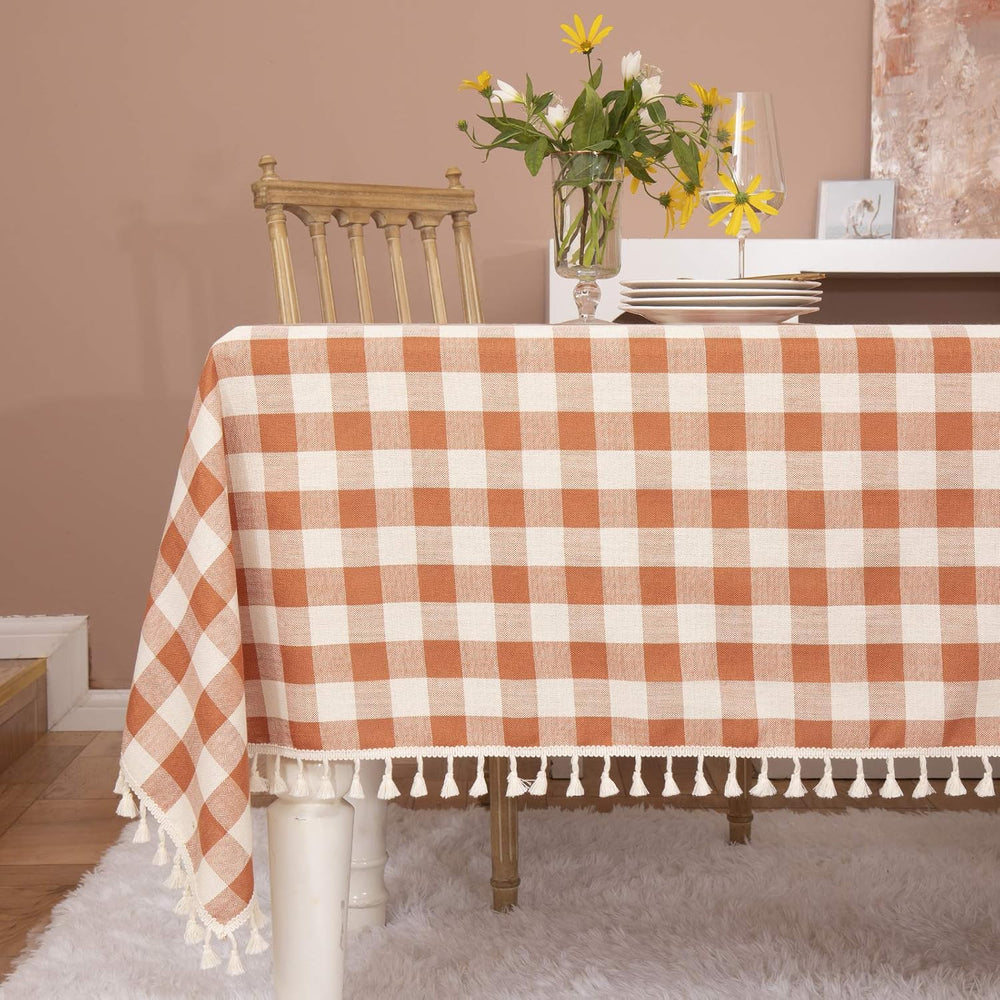 Fall Thanksgiving Orange Gingham Tablecloth 55”x84”