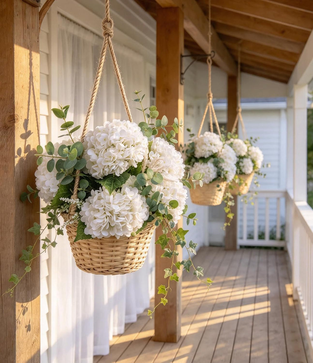 5Pcs White Faux Hydrangeas Artificial Flowers with Stems & Leaves
