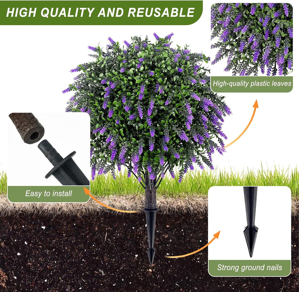 2 Pack Lavender Topiary Bushes, 25" Artificial Flowers for Outdoors