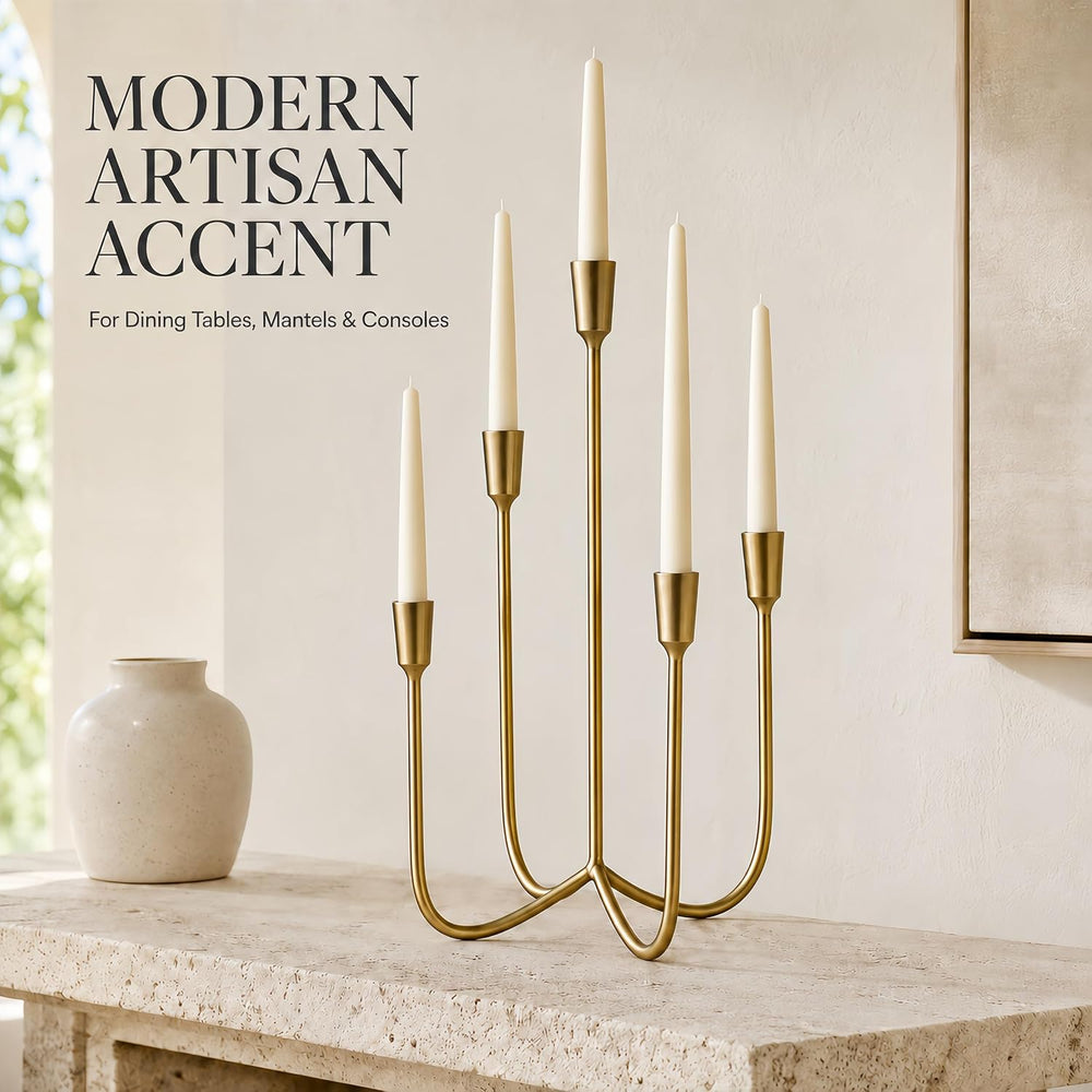 Gold 5 Arm Candelabra Candle Holder, Metal Taper Candle Stand