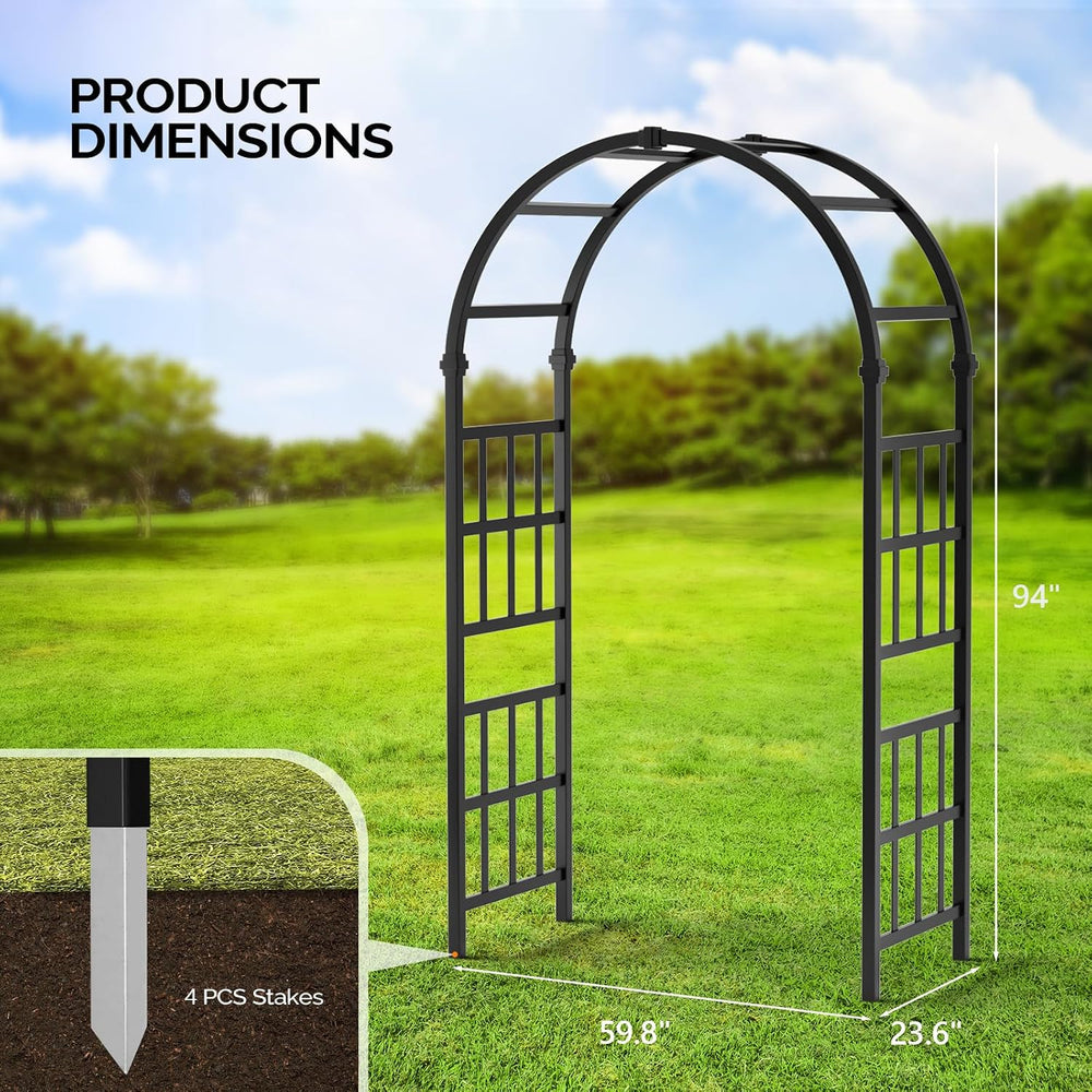 Extra Large Black PVC Garden Arch Trellis for Climbing Plants
