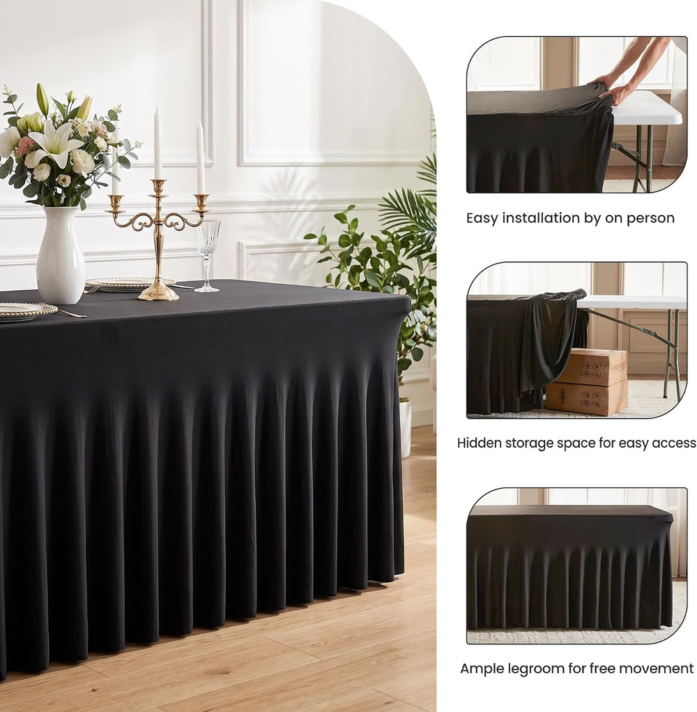 IVAPUPU Spandex 2Pcs Tablecloth, Table Cover Skirt for 6FT Rectangle Tables