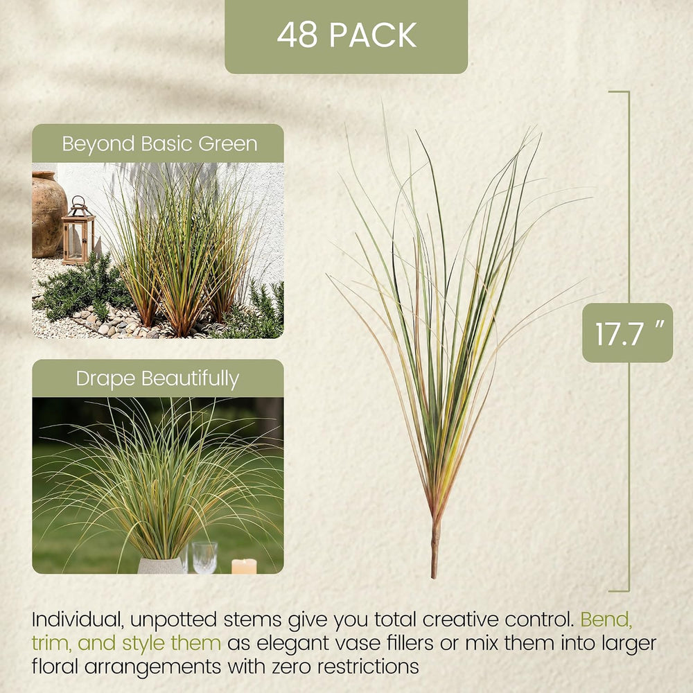 KOL 48 PCS Artificial Onion Grass Stems 17.7in Bulk Faux Greenery