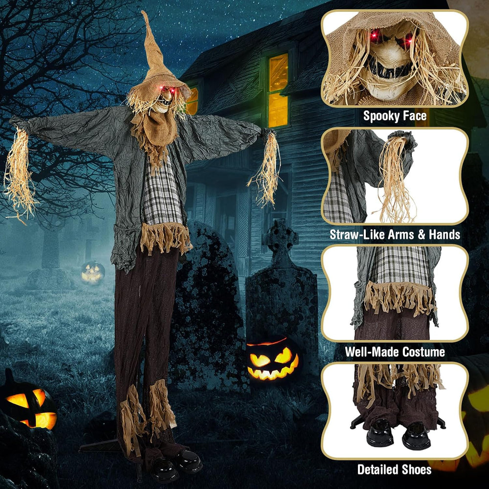 Moccha Standing Scarecrow Halloween Decorations - 7 FT Sound-Activated Ghost ...